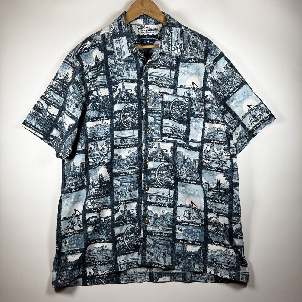 Pace Sportswear Shirt Mens Medium California Map Print Button Up Casual Blend‎